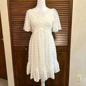 Jodifl Swiss Dot Smocked White Dress Size S